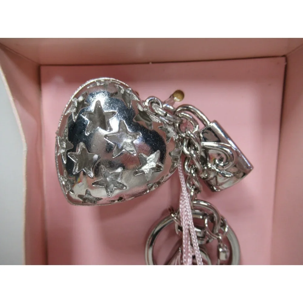 Ulta cosmetics Silver tone pink tassel heart lock gems charms keychain bag clip